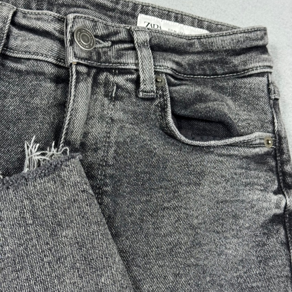 Zara Womens High Waisted Skinny Jeans Gray Acid Wash Raw Hem Size 6